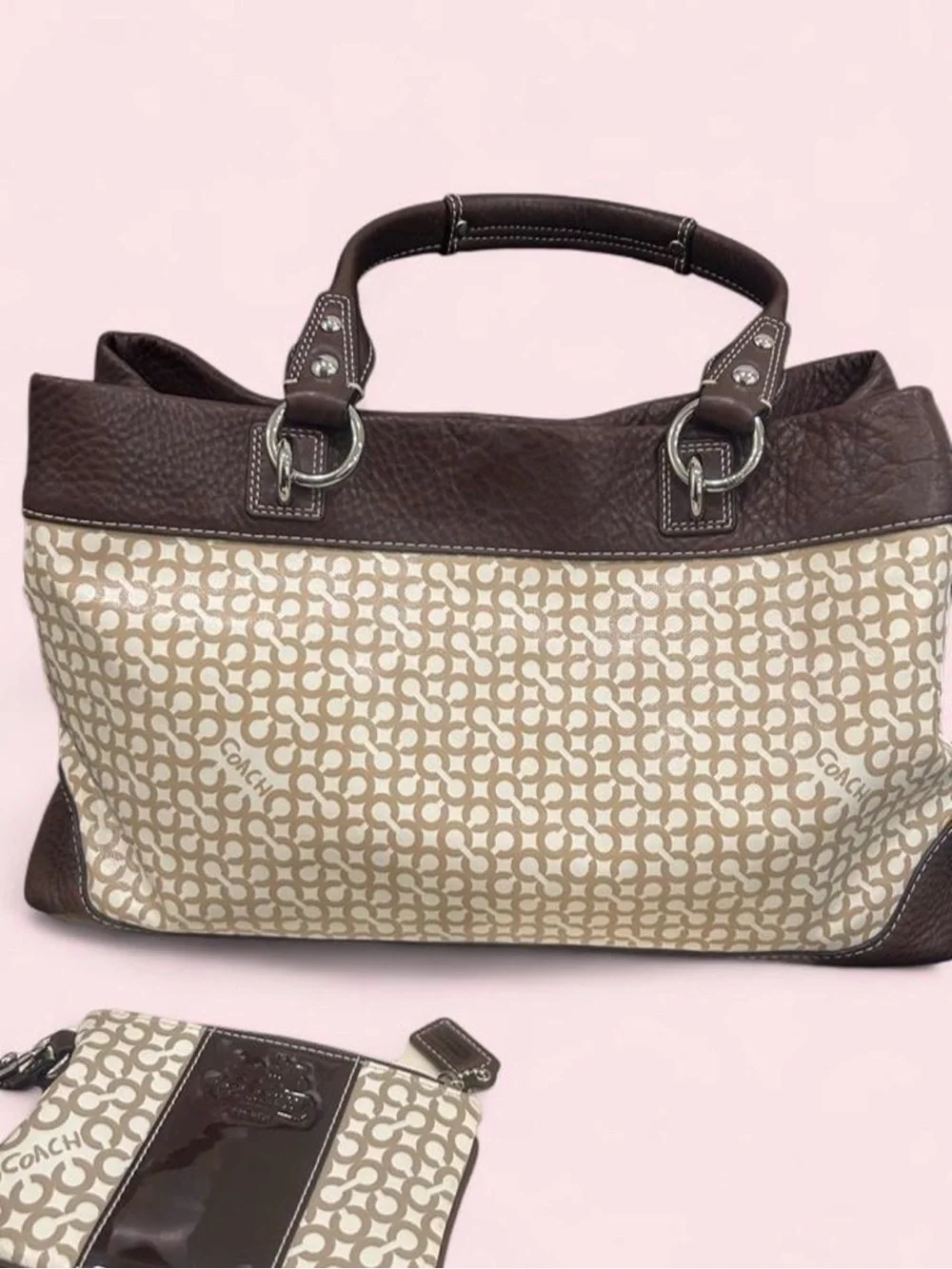 Vintage Coach Penelope Op Art tote and matching wristlet set.
